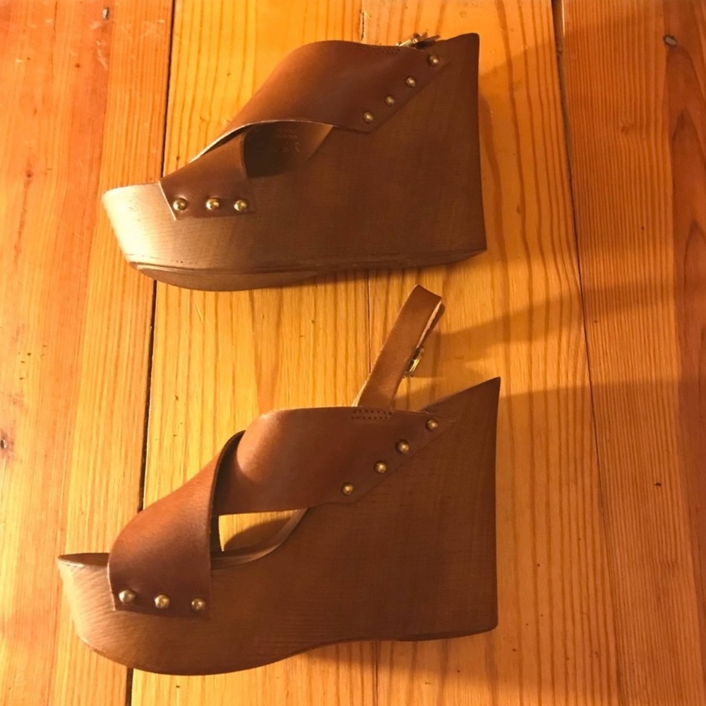 Aldo Tan Leather Wooden Wedges, EUC, 8